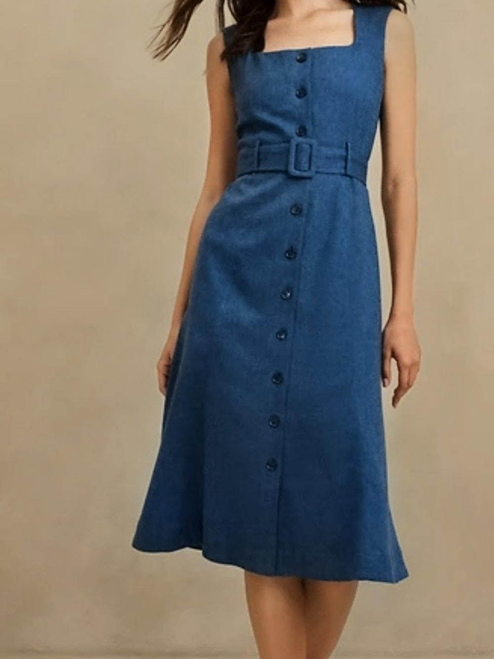 Banana Republic Navy Sleeveless Button-Front Belted Midi Dress